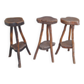 3 tabourets brutaliste en bois H 80 cm