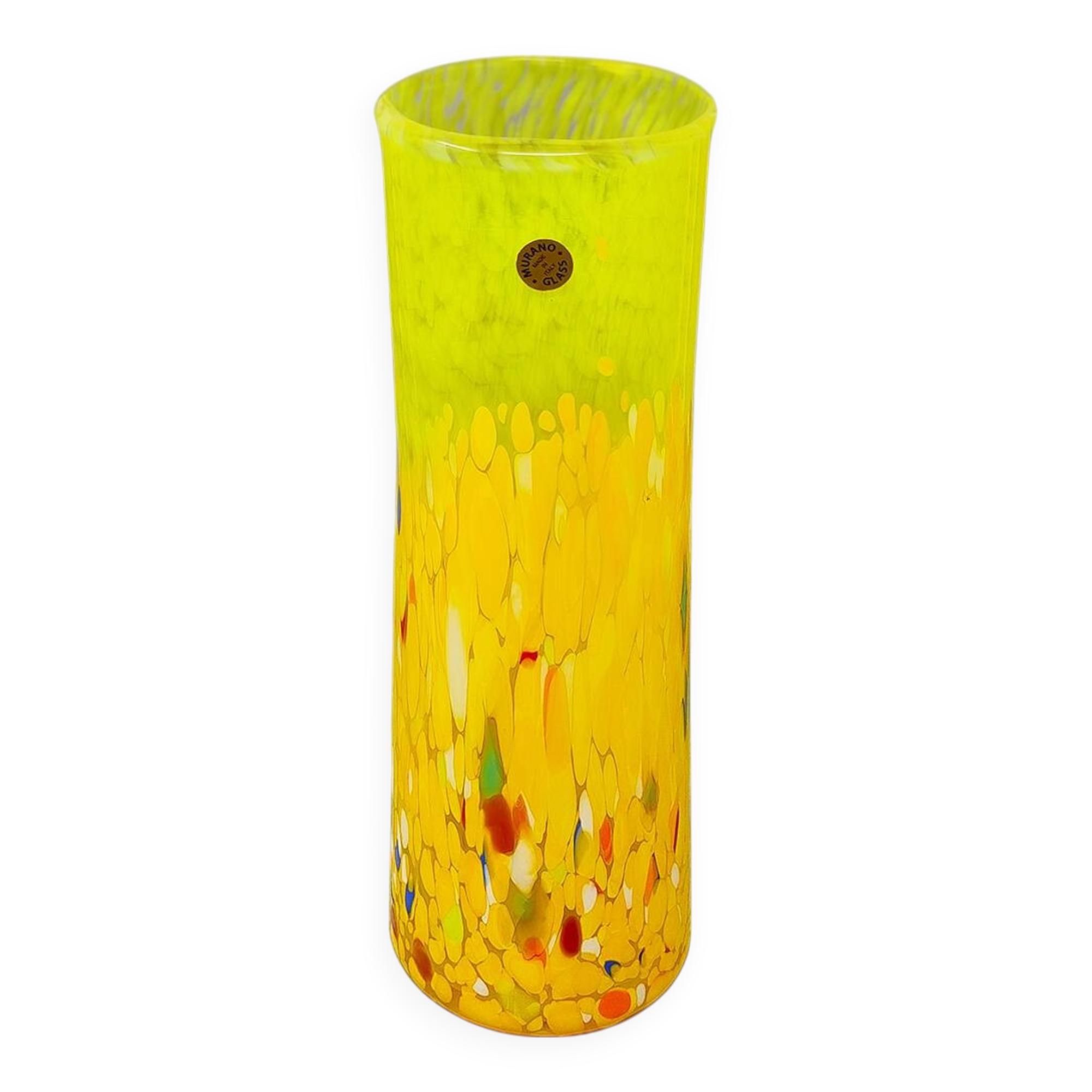 1970s Luxury Yellow Handrafted Vase in Murano Glass by Maestro del Vetro. M