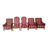 Lot de 5 fauteuils (2 voltaire et 3 fauteuils classiques bois massif)