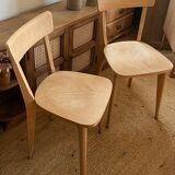 Pair of vintage bistro chairs made of raw solid wood.
