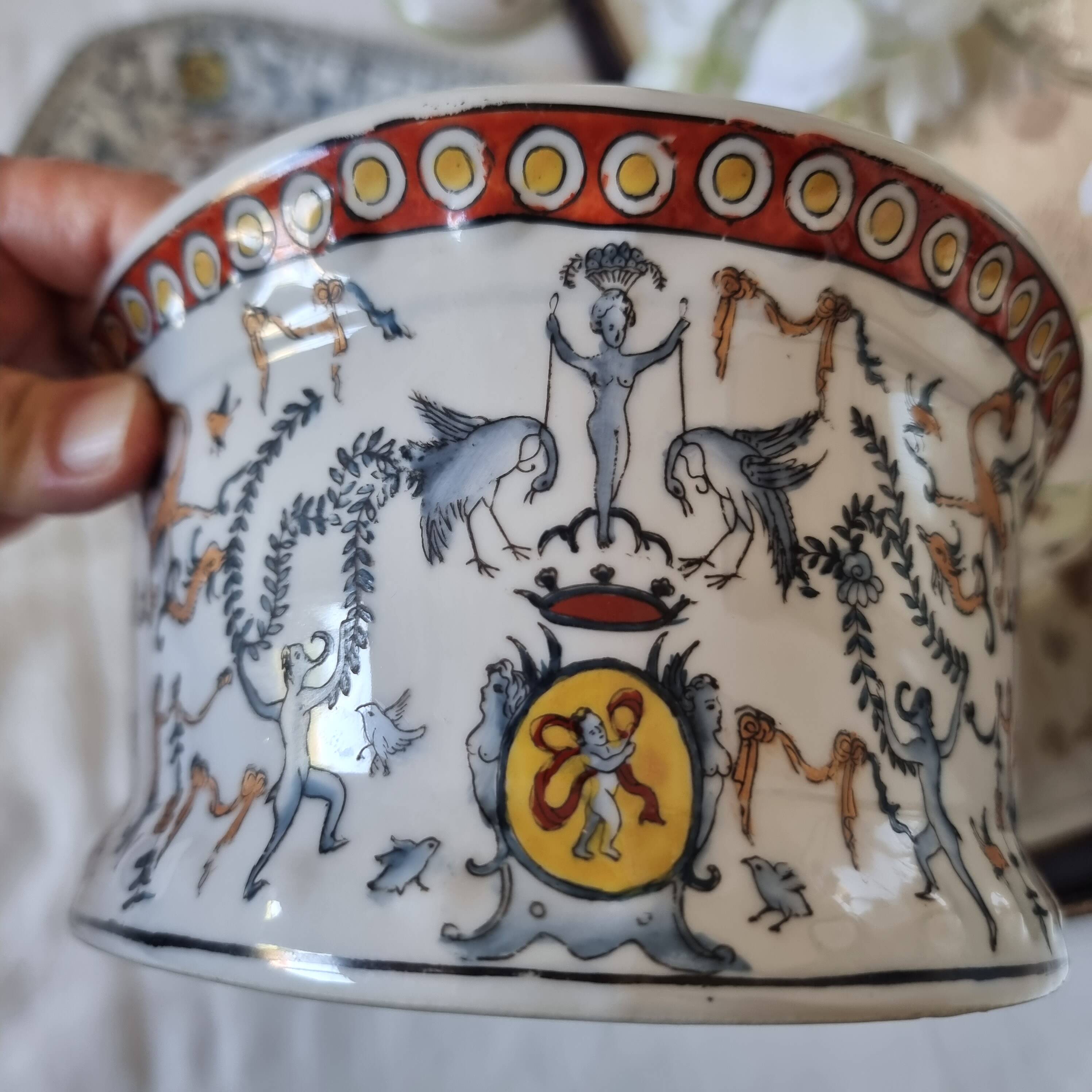 Hand-painted Toussi Court plate or tray and planter set