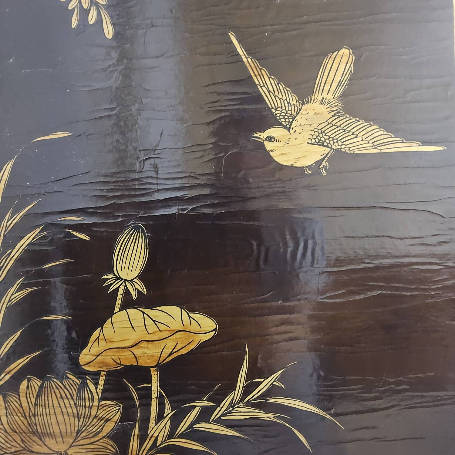 Vintage Chinese cabinet with birds & flowers, red & gold (bohemian)