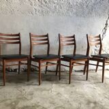 Set of 4 wooden and black imitation leather chairs, Scandinavian chair, wooden chair