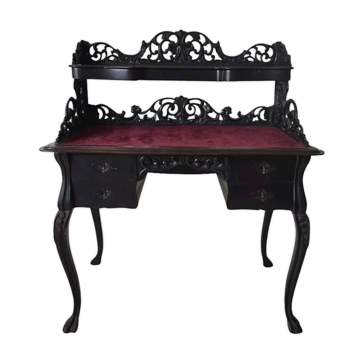 Elegant Victorian Black and Red Desk, Writing Table, Secretaire