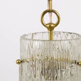 Two suspended lamps in glass and brass by J.T. Kalmar, Vienna, mid-century, Austria, 1950s.