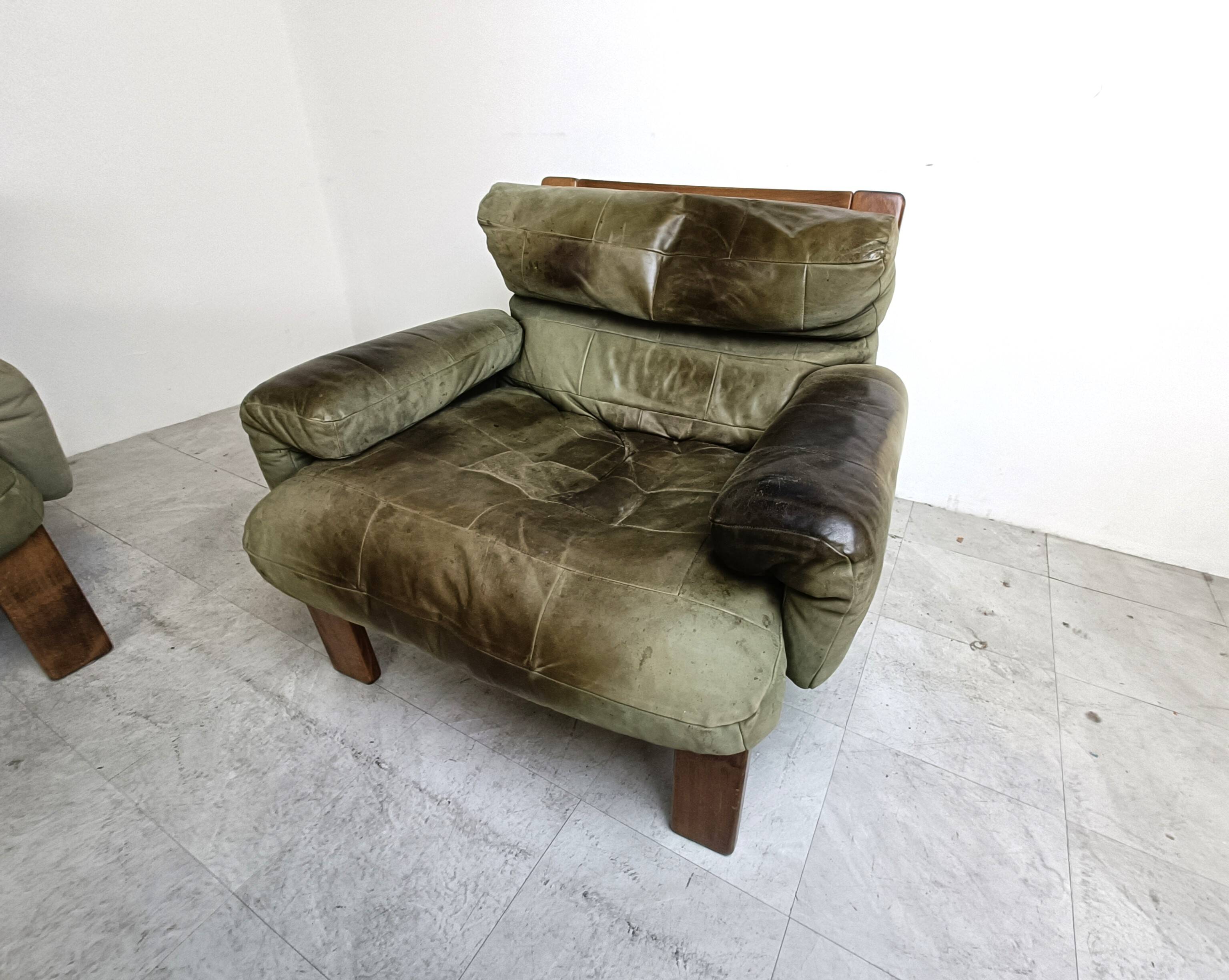 Vintage modular green leather sofa, 1960s