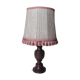 Lampe bois tourné abat jour à pompons