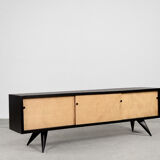 Mid-Century Elegant Black and Maple Scandinavian Vintage Sideboard, 1960s