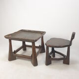 Ensemble de chaise et de table en bois du milieu du siècle, années 1950