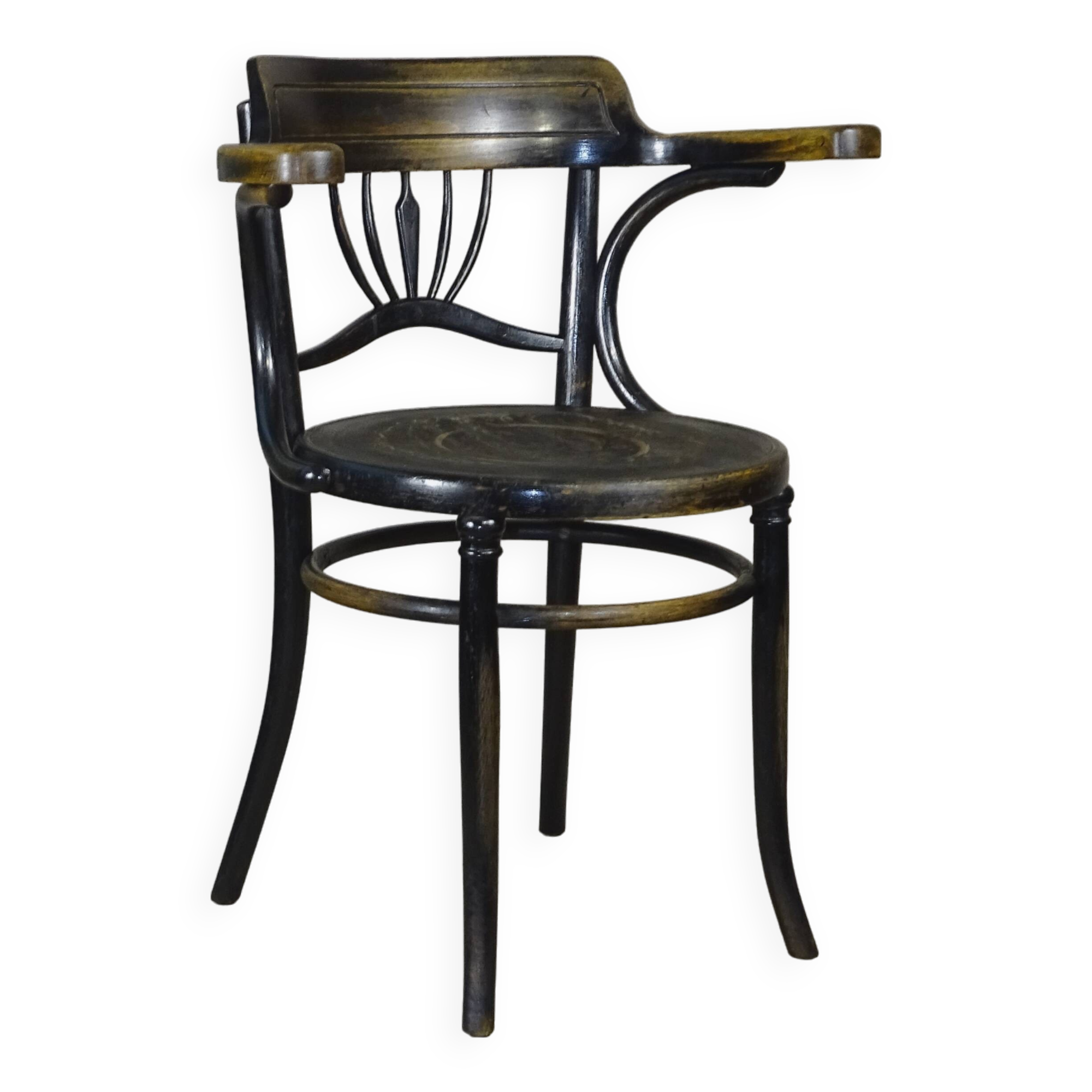 Office Armchair No. 6 E ZP by Fischel, 1910, Bistro type, wooden seat