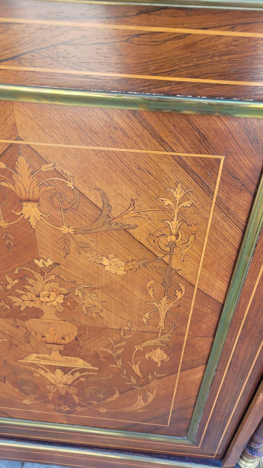 Napoleon III sideboard in floral marquetry and marble 19th century