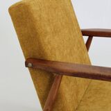 Vintage set of armchairs, golden yellow fabric, refurbished, 1970
