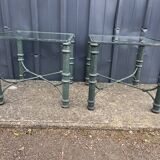 Pair of metal and glass side tables, coffee tables