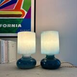 Pair of "Space Age" blue glass bedside lamps, 1980s