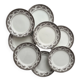 8 iron clay dessert plates “Roses-Mousses” Onnaing