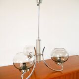 Chandelier Gaetano Sciolari, 3 lights, in chrome and smoked glass, 1970.