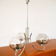 Chandelier Gaetano Sciolari, 3 lights, in chrome and smoked glass, 1970.