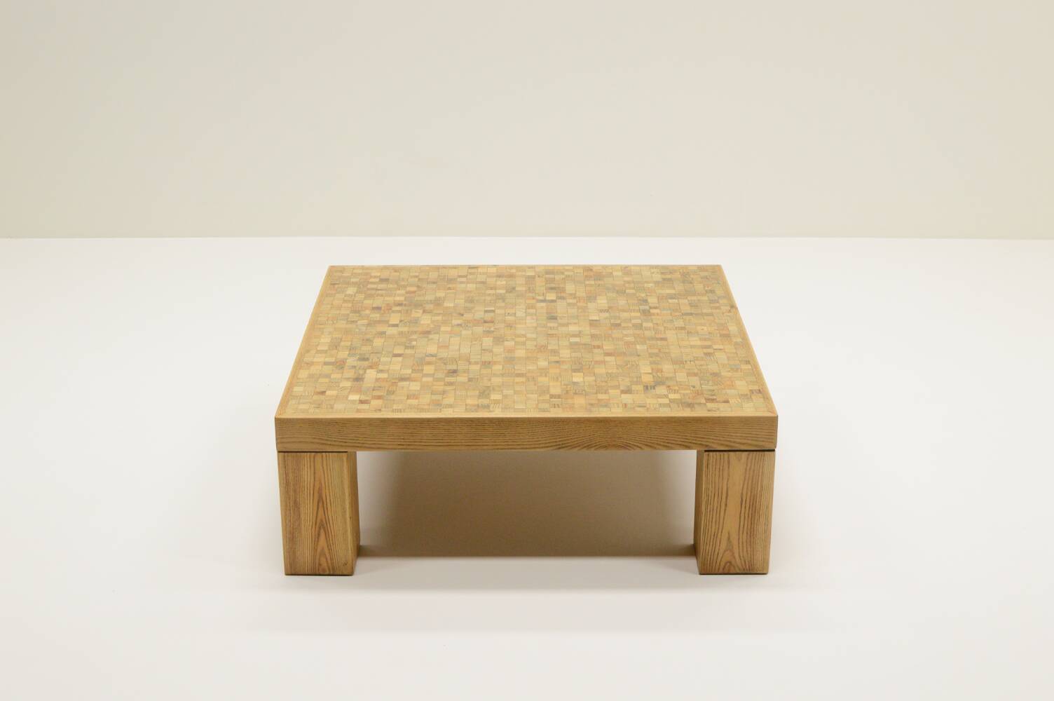 Square oak mosaic coffee table from Rolf Middelboe & Gorm Lindum for Tranekaer, Denmark 70s.