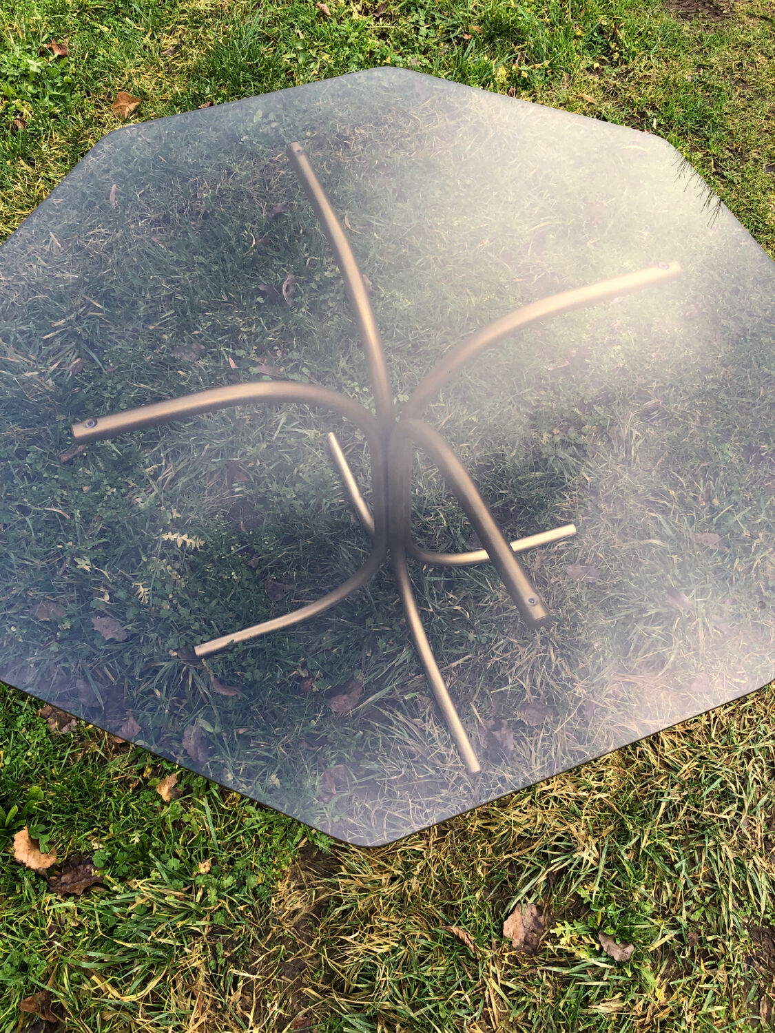 Octagonal table smoked glass