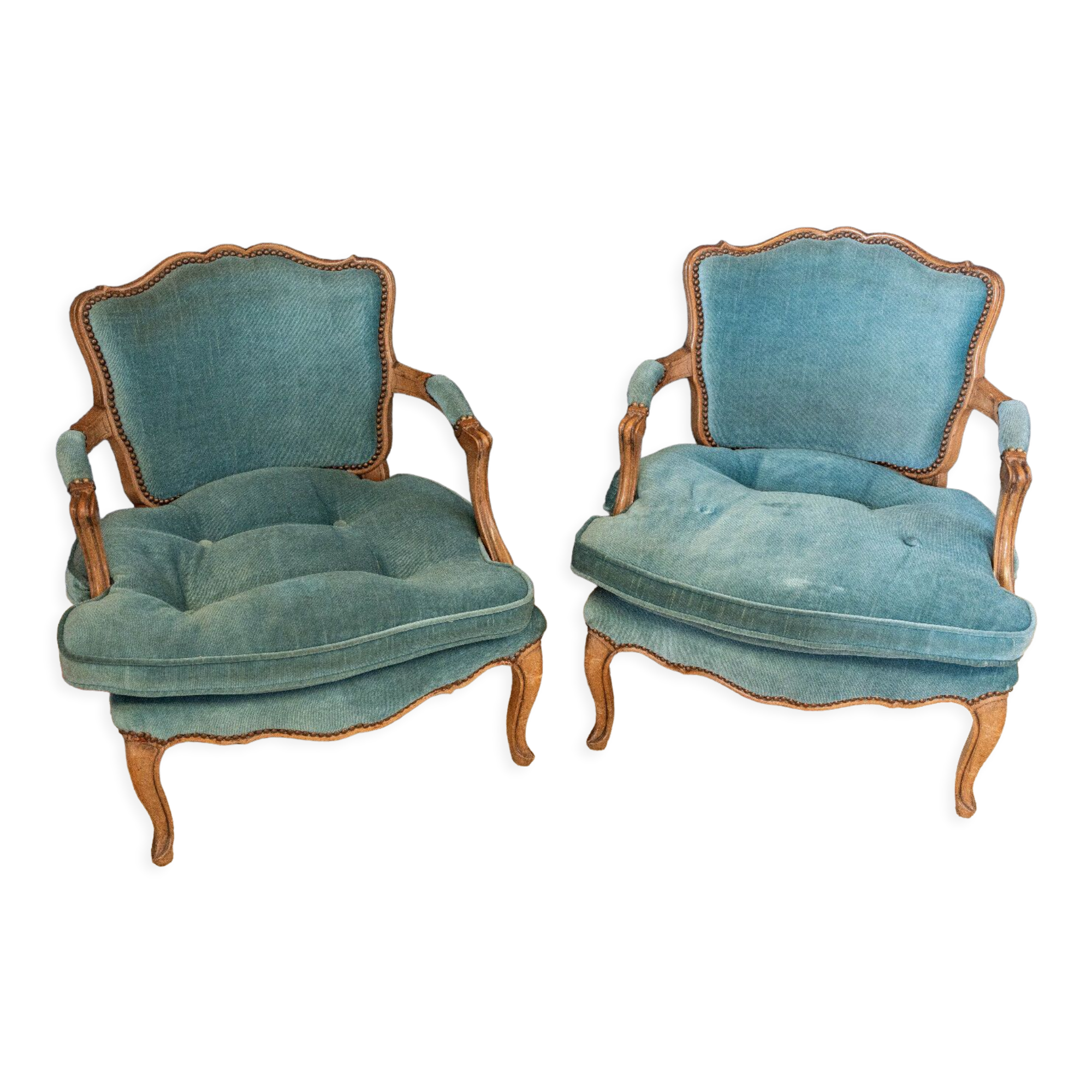 Pair of Louis XV style convertible armchairs Light wood 1900
