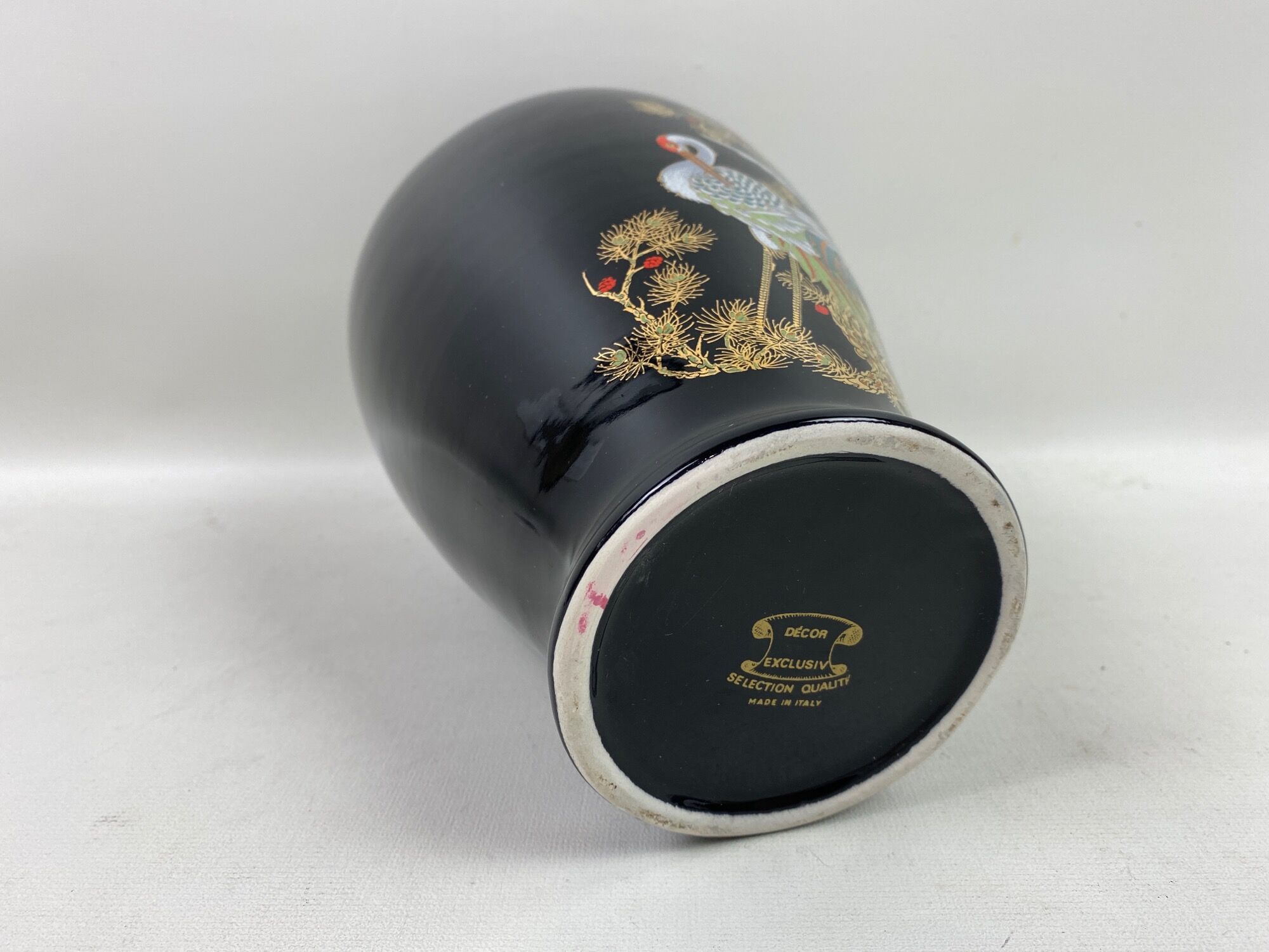 Black ceramic vase herons Made In Italy 20cm