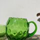 4 green water glasses and vintage blown glass carafe