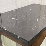 19th century cherry wood display case with black marble top