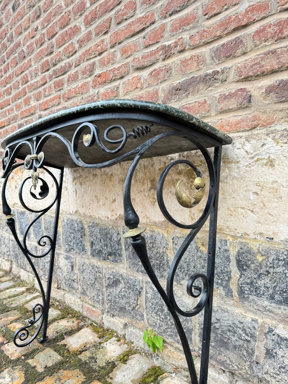 Black And Gold Lacquered Wrought Iron Console