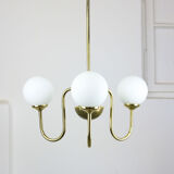 Lustre doré vintage en verre opalin