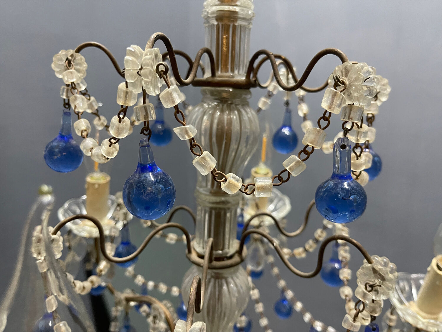 Vintage Italian Macaroni Murano  Blue Chandelier