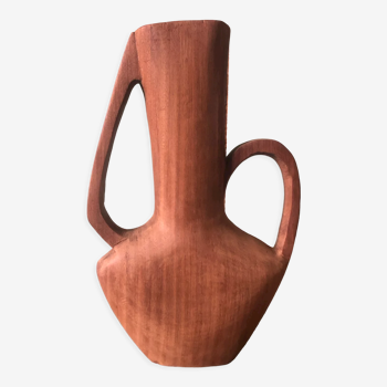 Vase en bois de teck sculpté années 60