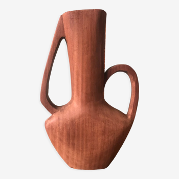 Vase in carved teak wood, 60s