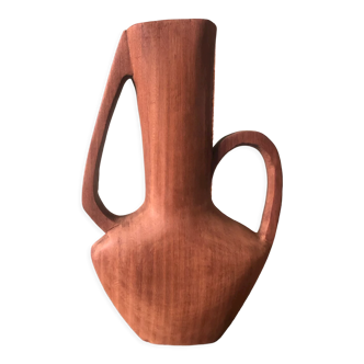 Vase in carved teak wood, 60s