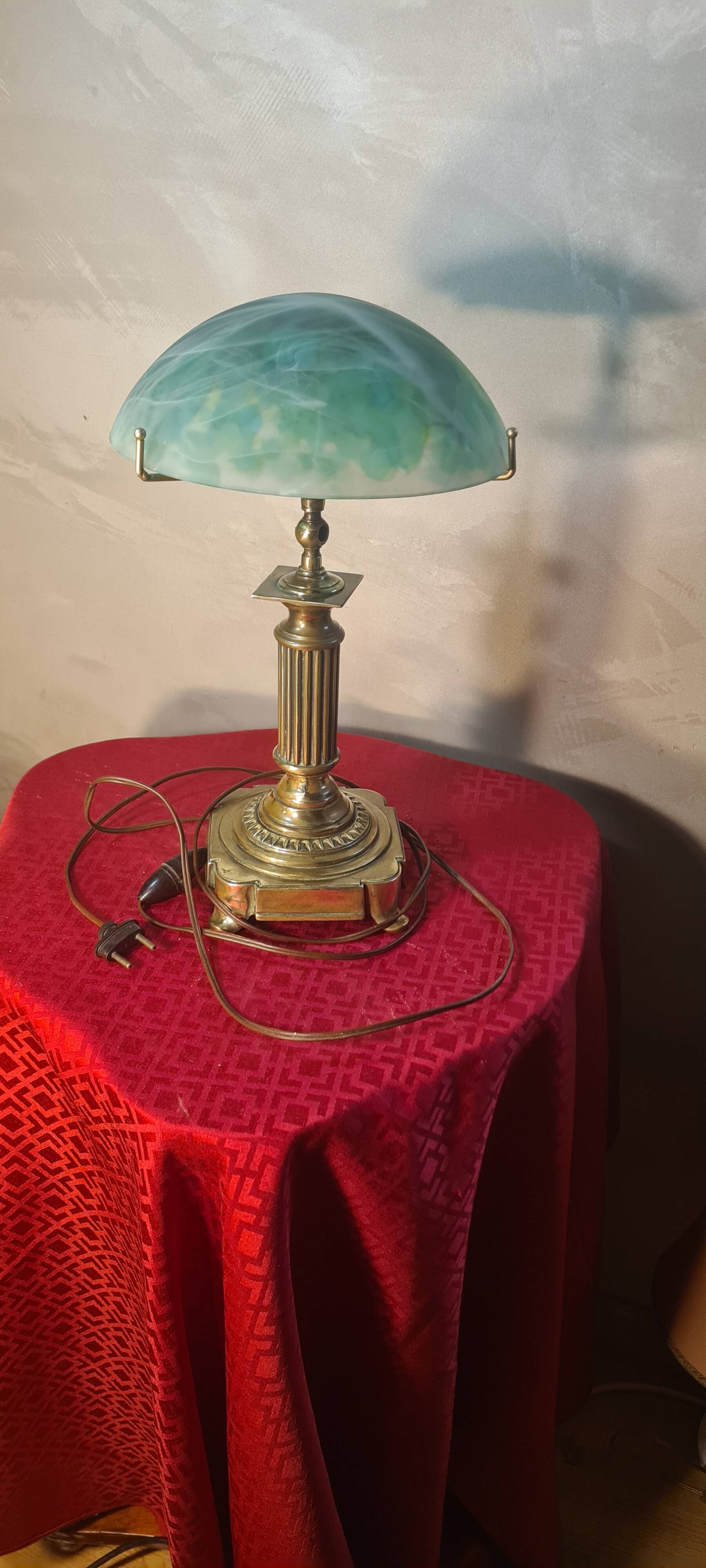 1930s bronze and brass desk lamp 39x22 superb glass lampshade elec ok