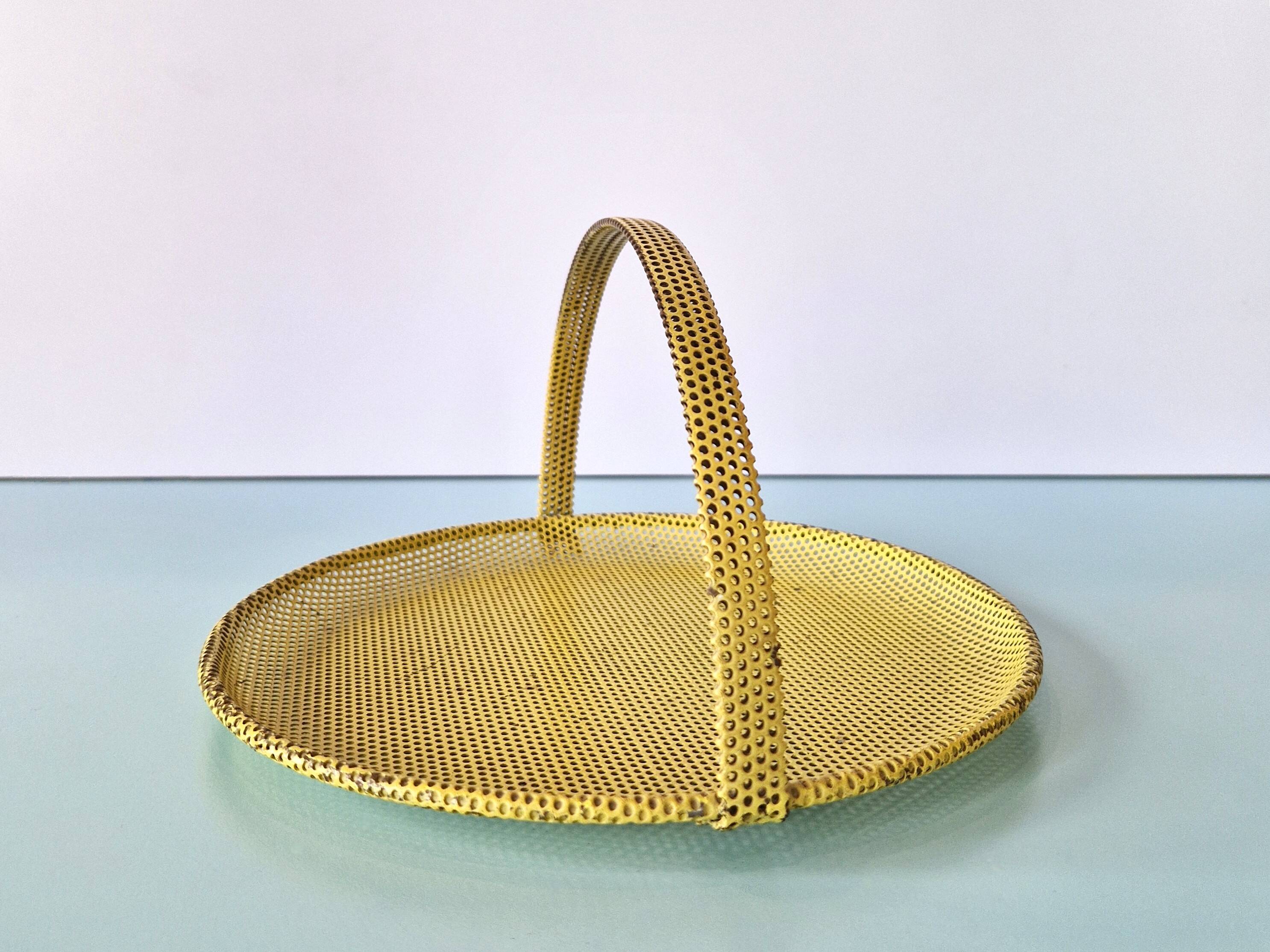 Yellow perforated metal bonbonniere by Mathieu Matégot, France 1950's