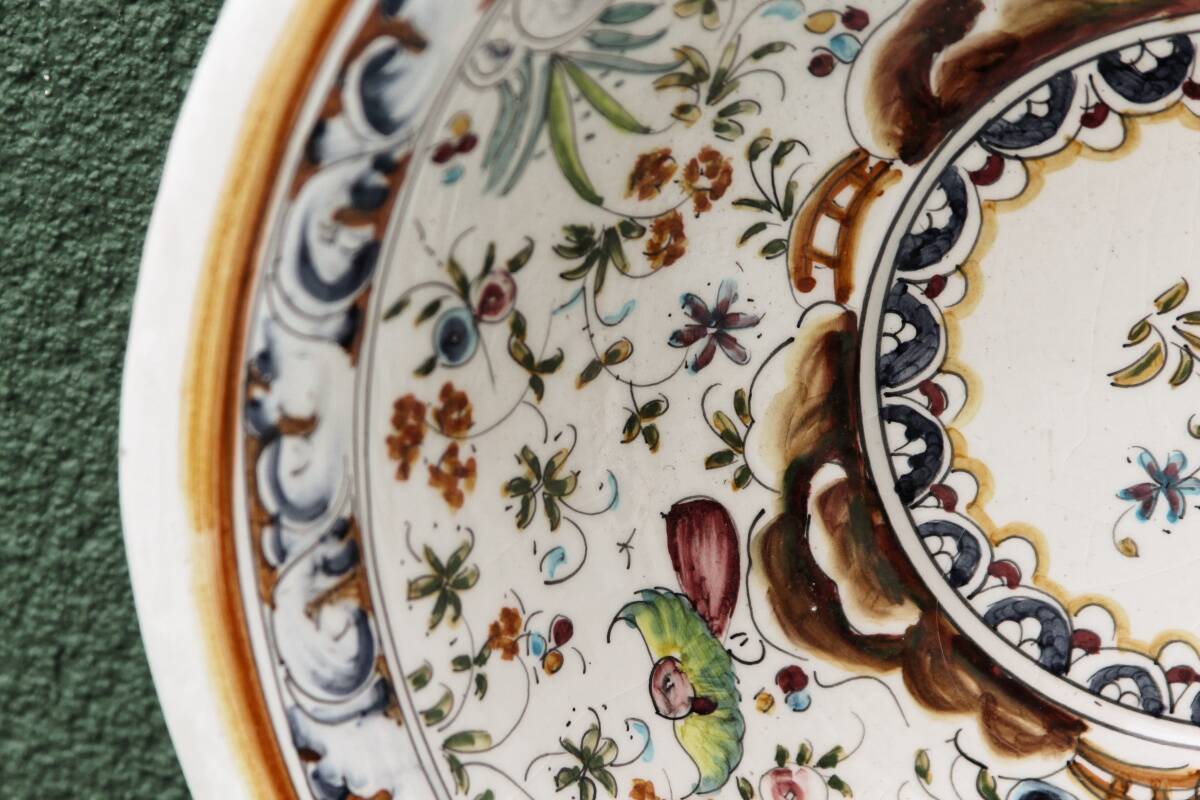 Earthenware salad bowl, hand painted