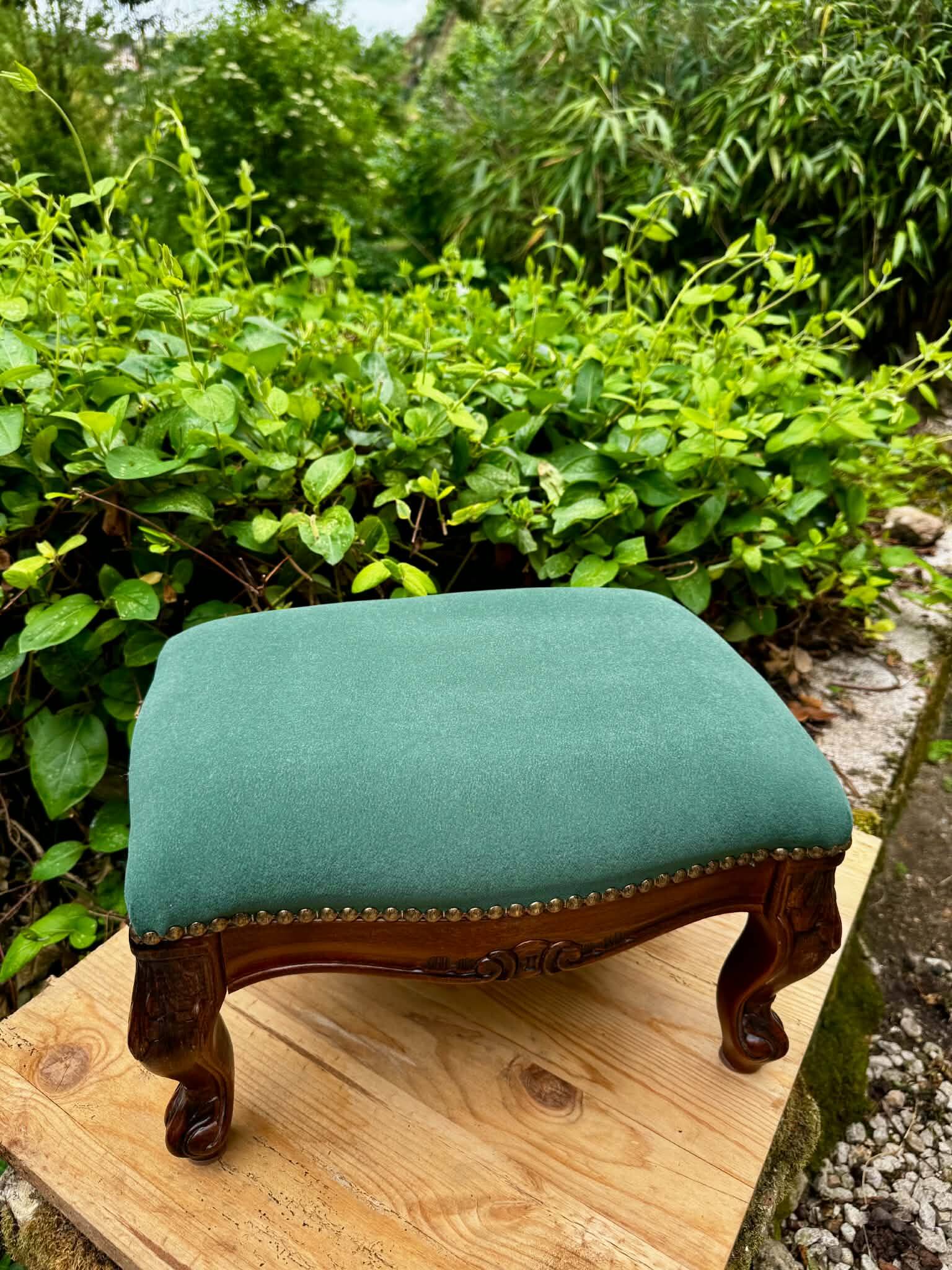 Louis XV style footrest in green velvet