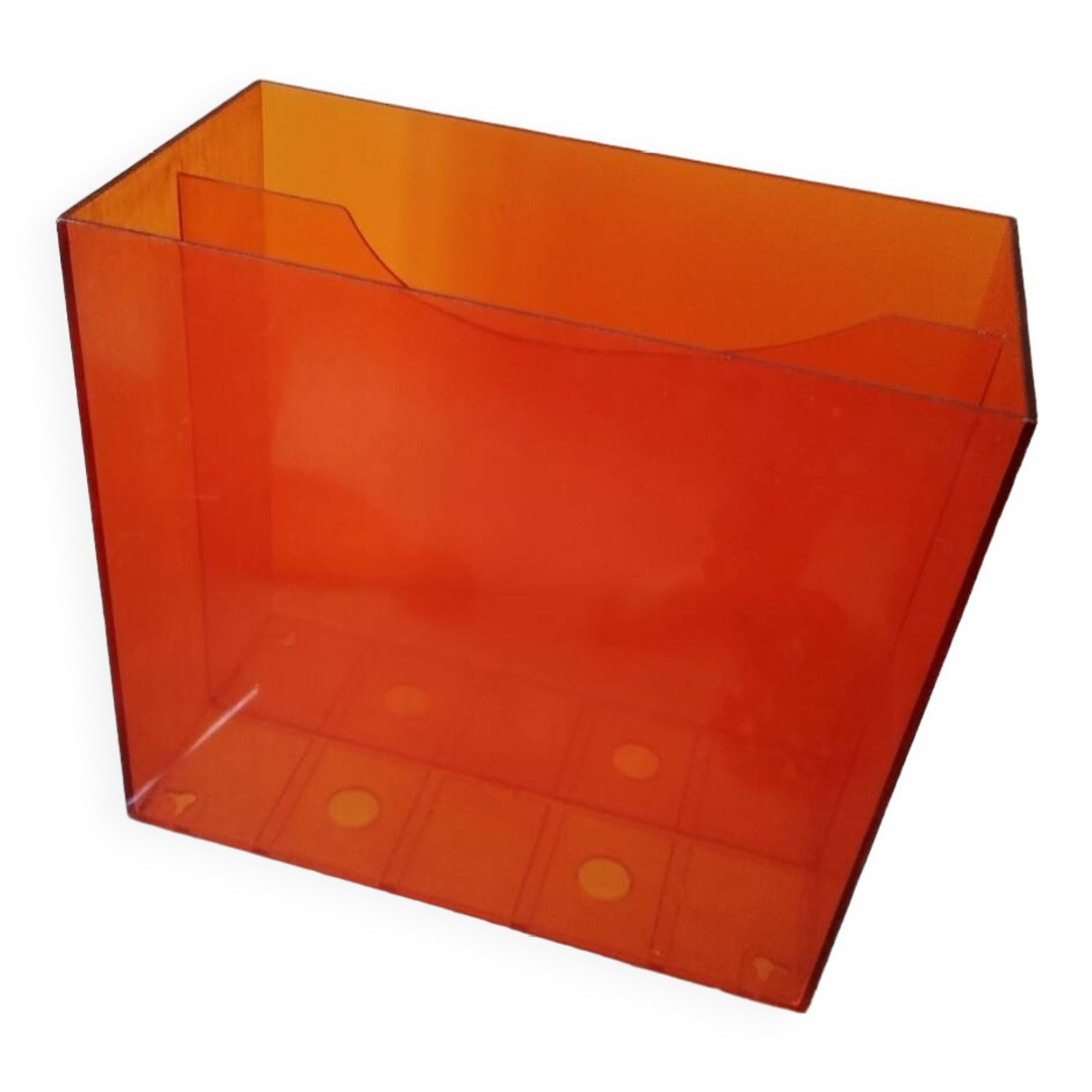 Vinyl magazine holder in orange plexiglass