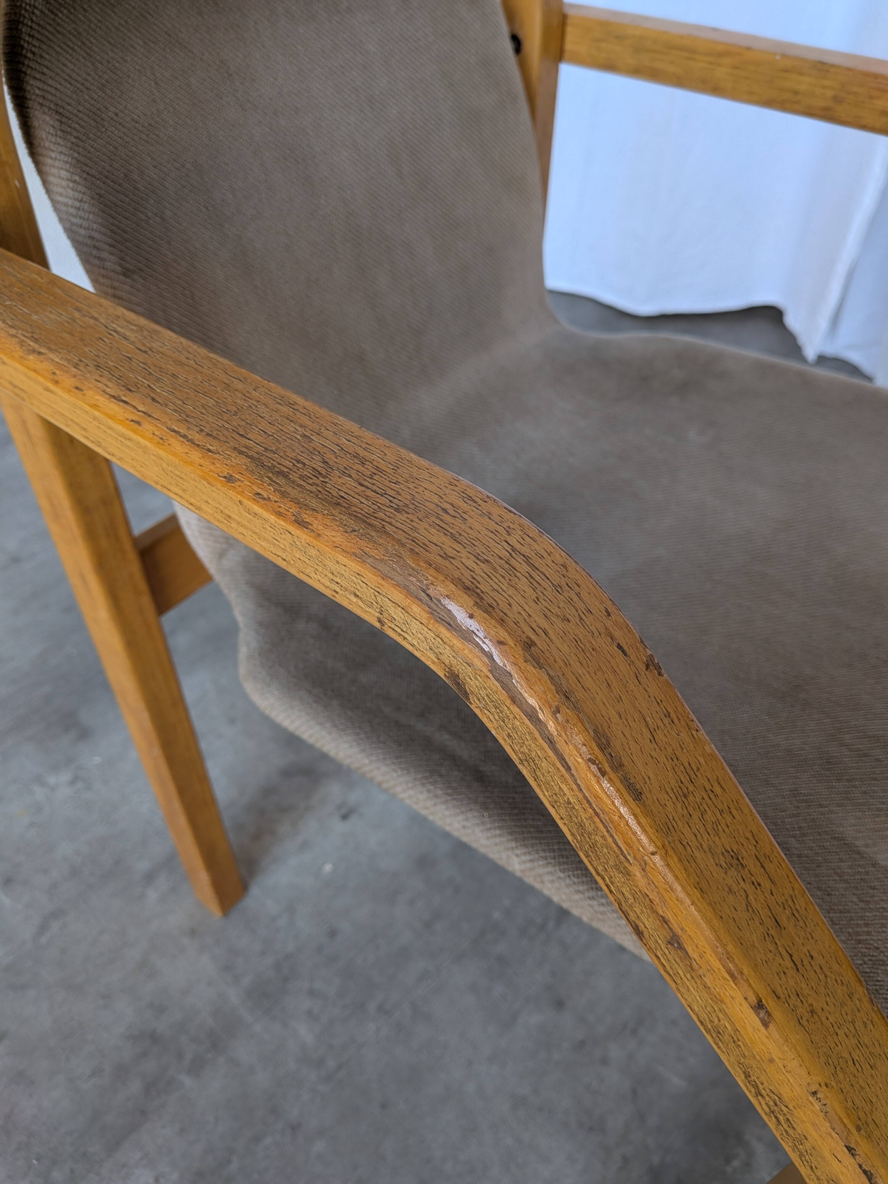 Vintage Beech Wood Dining Chair: 1970s Space Age Gray Fabric