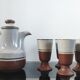 Vintage ceramic set – Jug & 4 footed glasses 70s - Korea