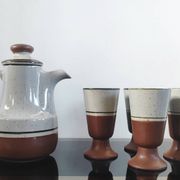 Vintage ceramic set – Jug & 4 footed glasses 70s - Korea