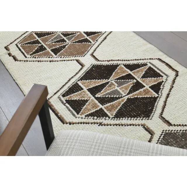 1970s Vintage Turkish Hand-Knotted Wool Cotton Beige Runner Rug 81x388