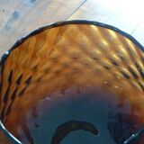 Vintage amber & clear glass footed vase