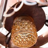 Large Scandinavian copper and wood pendant lamp circa 1970