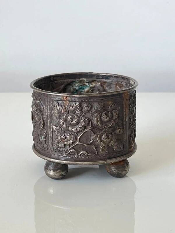 Antique silver-plated metal jewelry box – South Asian crafts – circa 1950