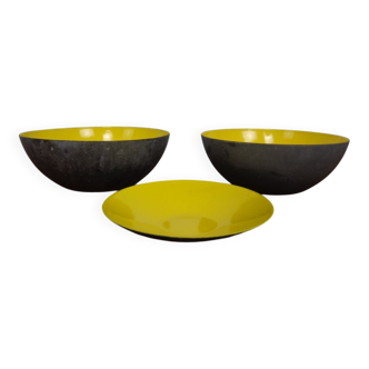 Yellow Krenit Bowls by Herbert Krenchel Torben Ørskov, Set of 3, 1960s