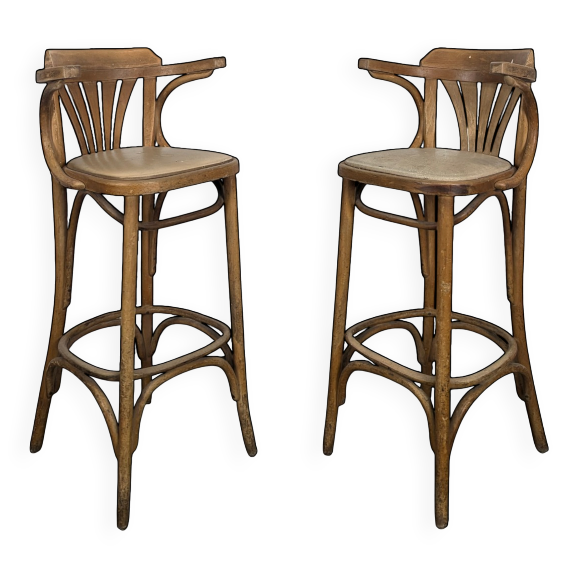 Pair of curved wooden bistro bar stools