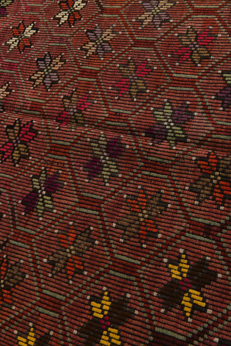 Burgundy Red Star Pattern Vintage Kilim Rug, 194x314Cm
