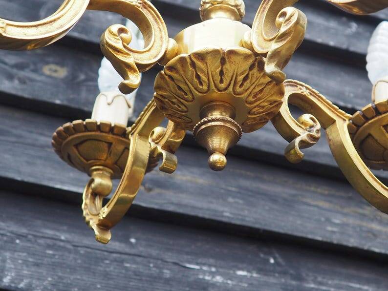 French Bronze 4-Branch Chandelier: Vintage Decorative Pendant Light