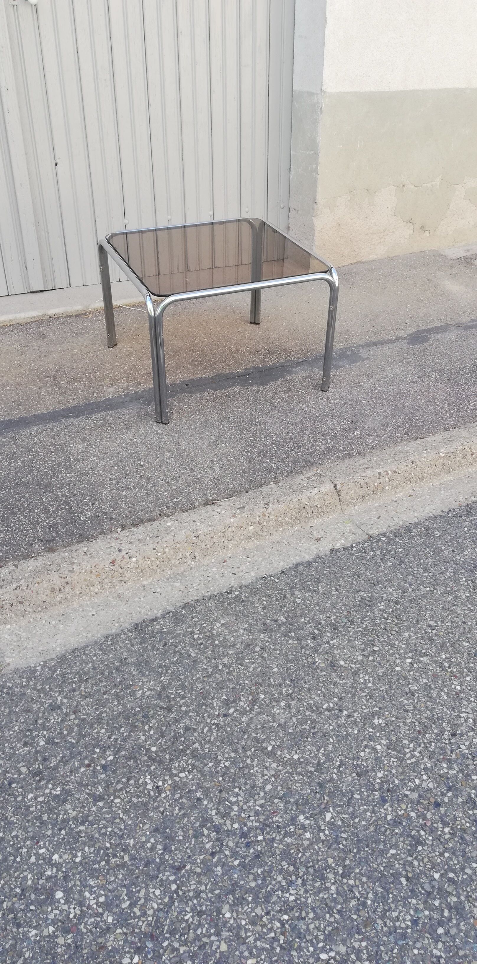 Vintage square coffee table chrome and smoked glass
